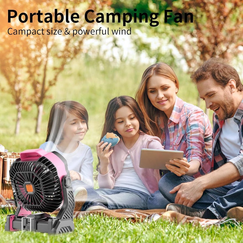 WESTTREE 20000mAh Battery powered fan Camping essentials,Portable fan Battery Operated Rechargeable Tent Fan with Light & Hook X26A Pink - Image 3